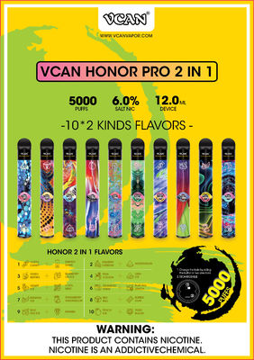 VCAN HONOR PRO Disposable Vape E-Cigarette Dual Flavors 5000 Puffs Big Puff Count Rechargeable Battery Fancy Design